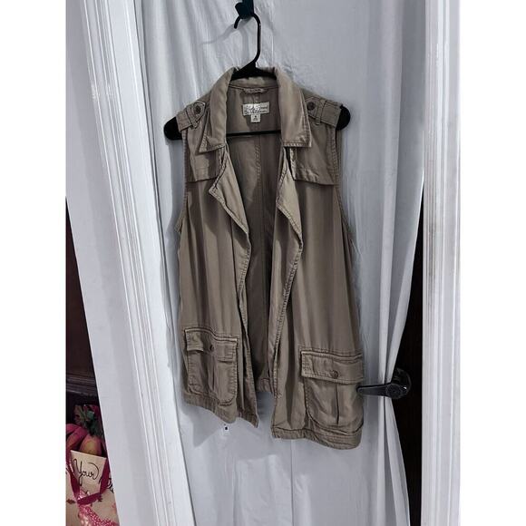Lucky Brand Khaki Brown Utility Vest M Missing Belt Snap Pockets M Safari - Picture 1 of 6
